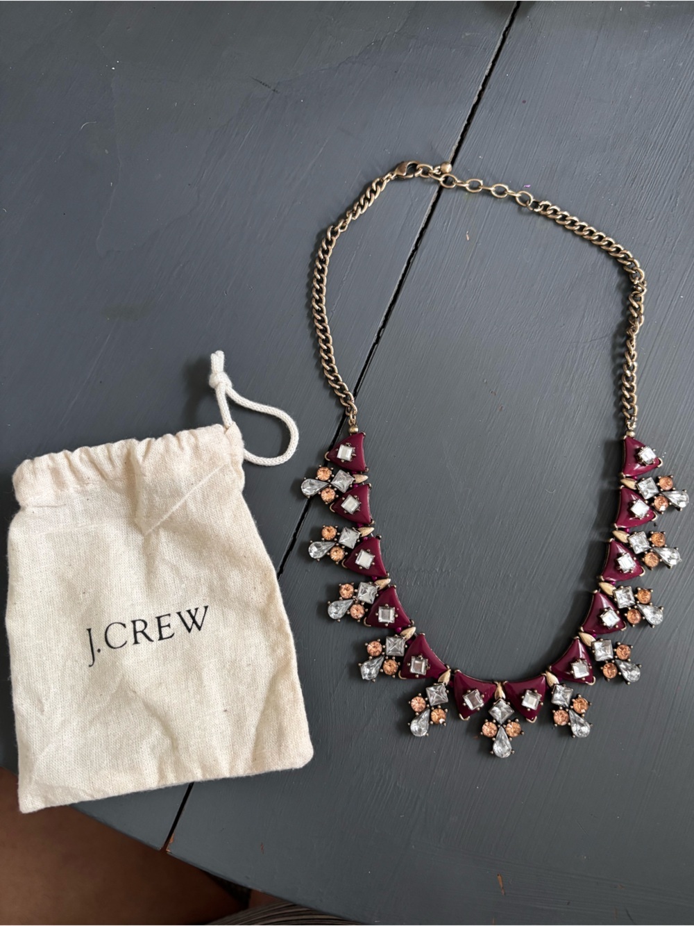 J. Crew Burgundy and Champagne Crystal Bib Necklace